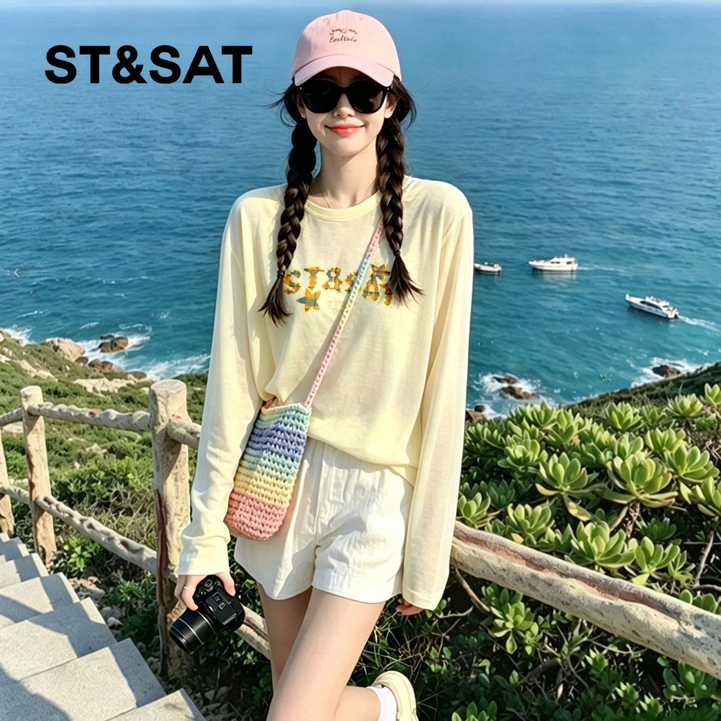星期六雪花棉圆领轻薄长袖t恤女