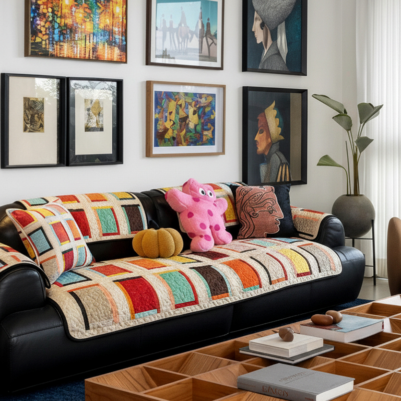 卡通风温馨感几何方块沙发垫