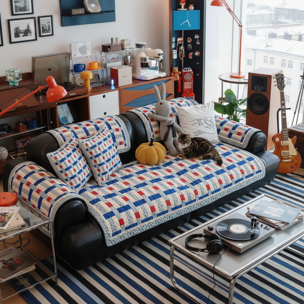 红蓝格子简约现代沙发垫北欧时尚百搭坐垫客厅防滑秋冬沙发巾套罩