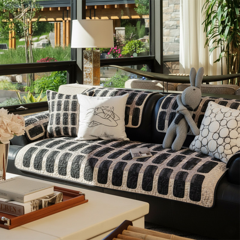 北欧现代几何条纹设计沙发垫高档加厚耐磨坐垫客厅防滑沙发巾套罩,居家布艺,沙发垫,淘宝优惠券,粉丝福利购,淘宝优惠卷