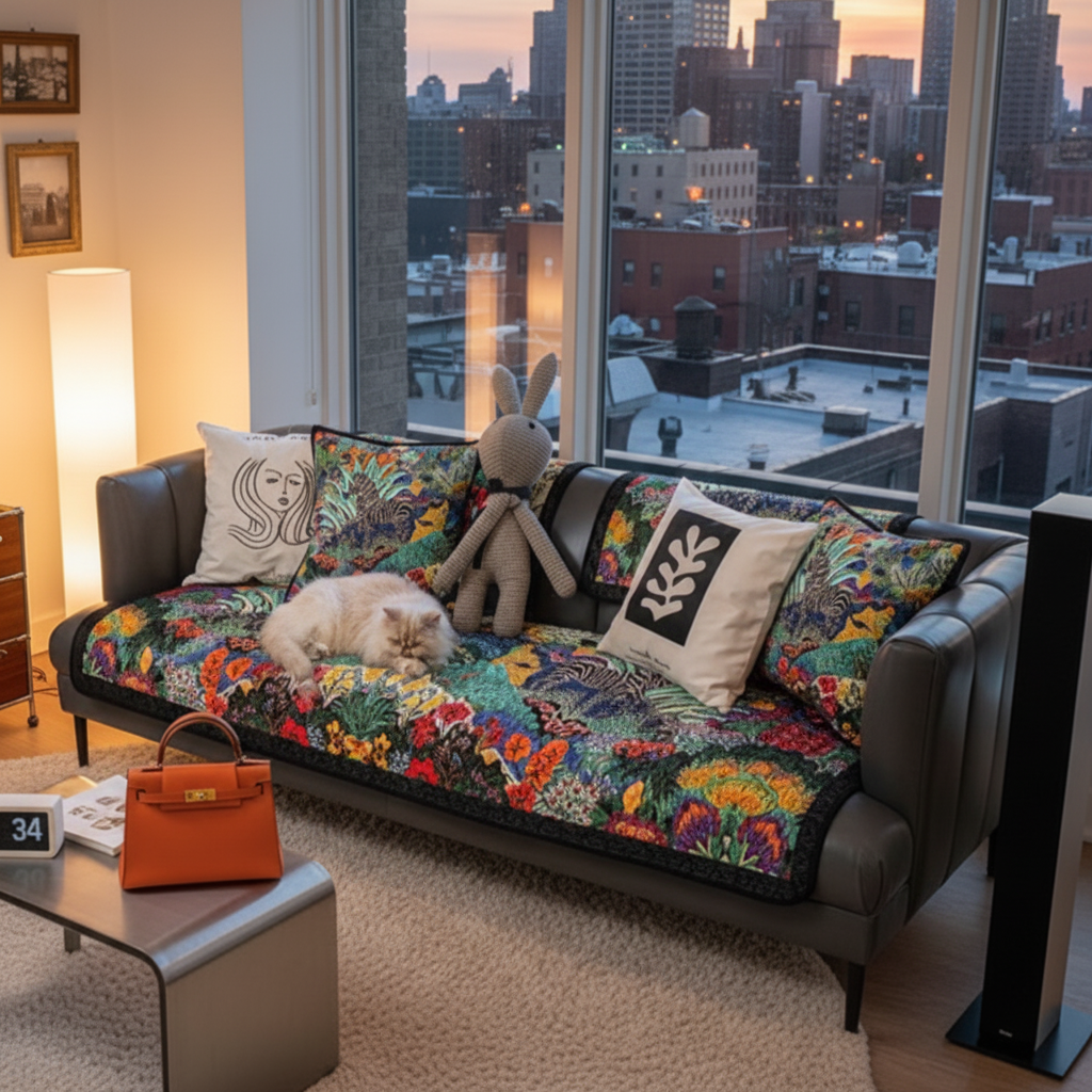 简约时尚轻奢花卉沙发垫秋冬毛绒保暖坐垫客厅防滑沙发巾套罩盖