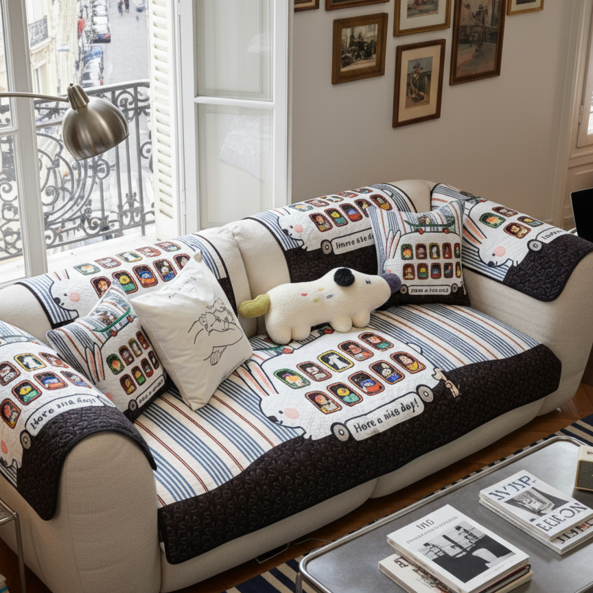 北欧简约现代卡通沙发垫兔兔元素沙发坐垫防滑客厅组合沙发套罩巾