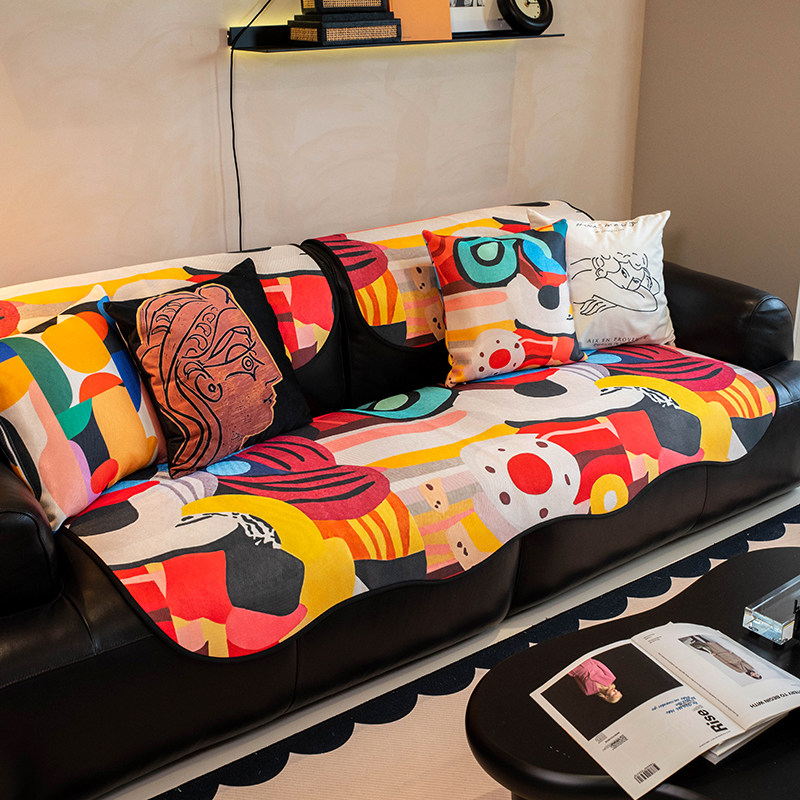 设计师款艺术几何多巴胺配色沙发垫夏天夏季款冰丝凉感沙发坐垫套,居家布艺,沙发垫,淘宝优惠券,粉丝福利购,淘宝优惠卷