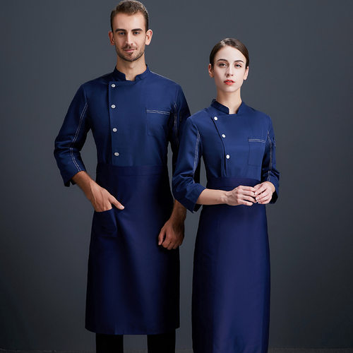 酒店厨师工作服秋冬装纯白棉蛋糕店面包咖啡西餐厅厨房烘焙师