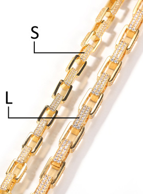 欧美嘻哈时尚四方形盒子链 铜镶锆石珠宝扣8mm古巴链潮人锁骨链