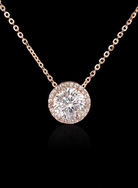 通体S925纯银二克拉莫桑石吊坠轻奢小圆包独钻时尚锁骨链女