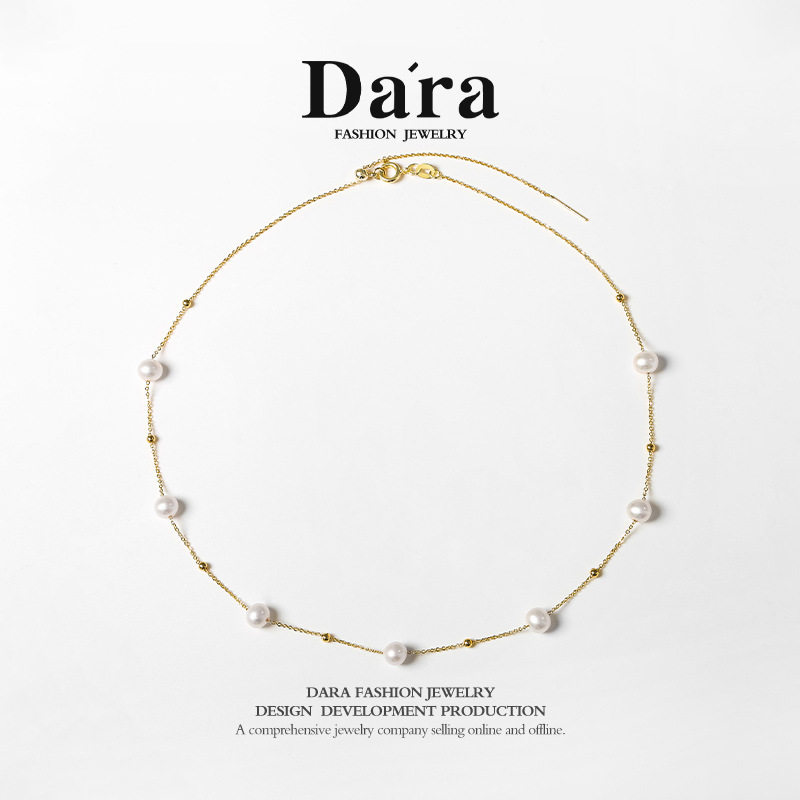 满天星淡水珍珠项链短款时尚气质6-7珠子挂链网红个性锁骨链配饰