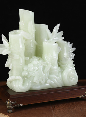 仿玉天然玉石财富节节高竹子摆件创意中式客厅家居饰品开业礼品