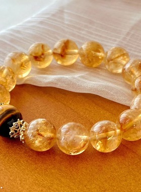 12MM大颗粒新中式复古天然黄水晶虎眼石手链氛围感串珠手串美
