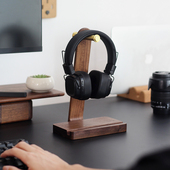 三思工房实木黄铜耳机支架胡桃木头戴式 耳机收纳挂架带绕线手机架