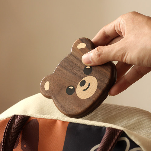 实木可爱小熊化妆镜补妆镜子