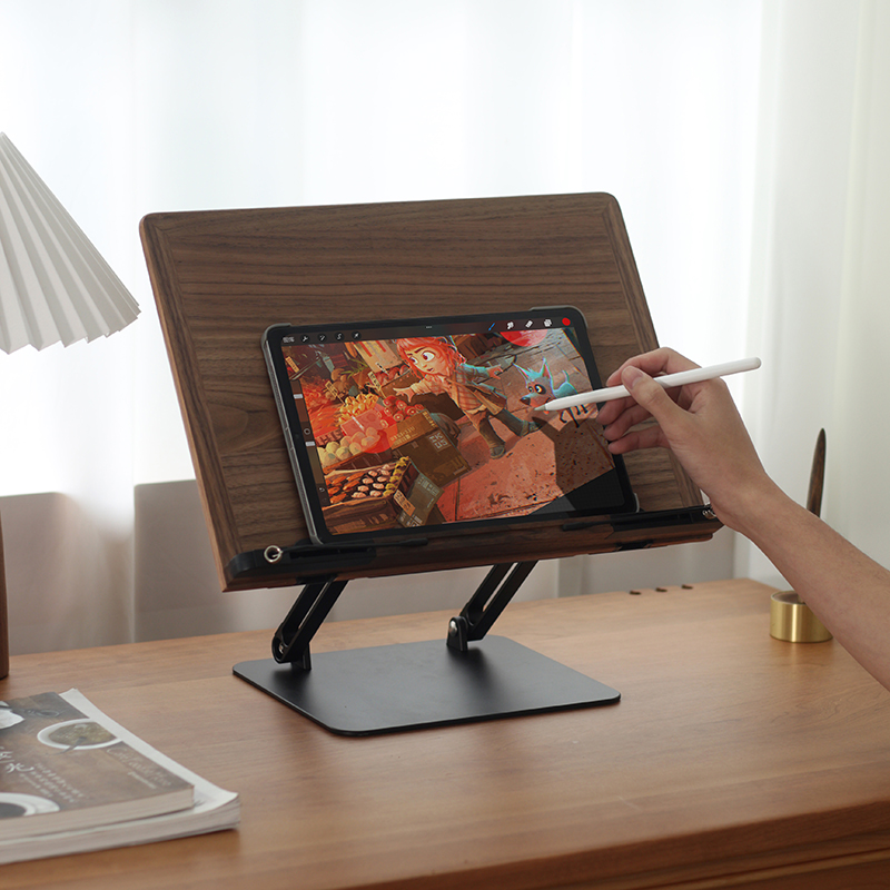 三思工房黑胡桃木阅读架 多功能儿童学生学习读书支架 可调节升降