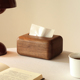 三思工房 北欧创意实木纸巾盒家用客厅桌面简约抽纸盒 黑胡桃木