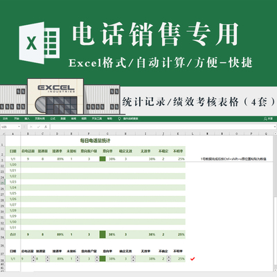 电话销售记录管理汇总表格 销售人员绩效考核表 智能化excel模板