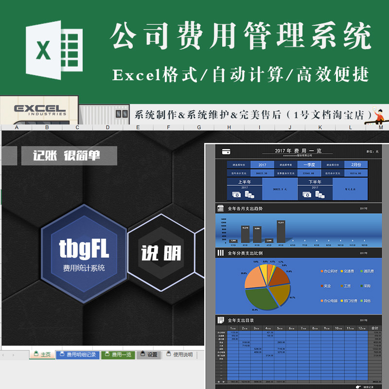公司费用部门费用个人支出-费用记录记账开支统计excel系统