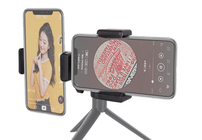 사진 액세서리 반사 우산 플래시 라이트 스탠드 모바일 라이브 방송 확장 더블 헤드 브래킷 더블 휴대 전화 클립 램프 홀더