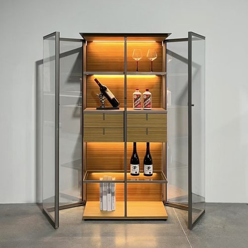 轻奢现代高档玻璃酒柜飞机柜靠墙客厅现代简约实木红酒茶叶展示柜