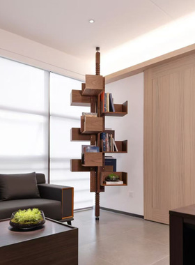 Albero设计师款书柜北美黑胡桃木旋转书架大平层客厅中古风shujia