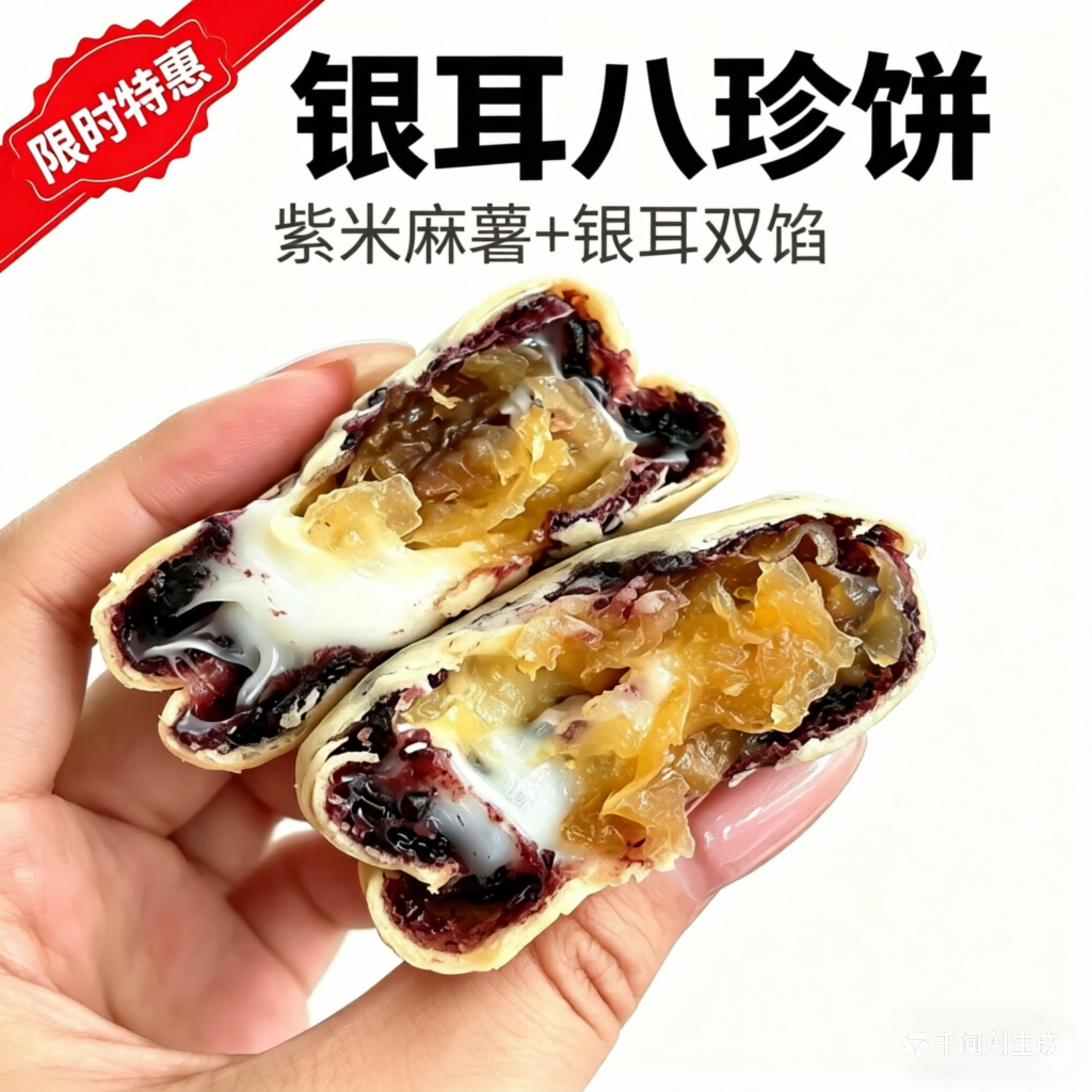 锦禾喜银耳八珍饼紫米麻薯拉丝糯叽叽低卡代餐健康零食下午茶糕点