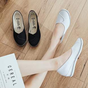 鲁泰女坡跟白护士鞋休闲黑工作休闲帆布礼仪舞蹈鞋美容师美容院鞋