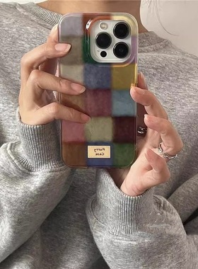 woods多巴胺彩色格子13pro苹果17promax/15小众方块xs/16promax手机壳新款iphone15大孔14
