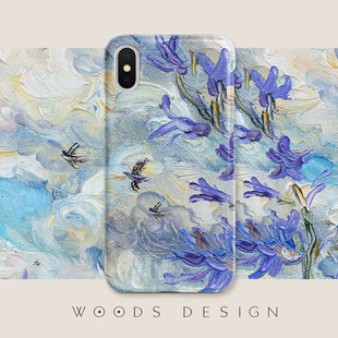 woods原創(chuàng)紫色花卉iphone16Promax iPhone14油畫磨砂手機(jī)殼全包軟殼硅膠 13proMAX