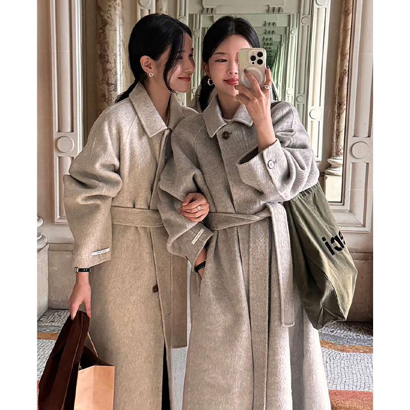 韩国代购毛呢大衣可拆卸羽绒背心