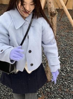 少量现货 设计师品牌levar 翻领纯色短毛呢外套羊毛80羊绒10