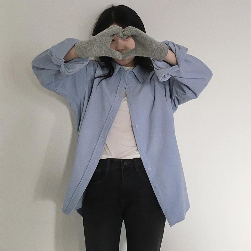 现货slowand灯芯绒宽松百搭衬衫