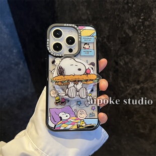 爱珀客 可爱卡通吃热狗史努比磁吸支架适用于iPhone12苹果17promax手机壳13/14透明防摔保护套16Pro/15全包女