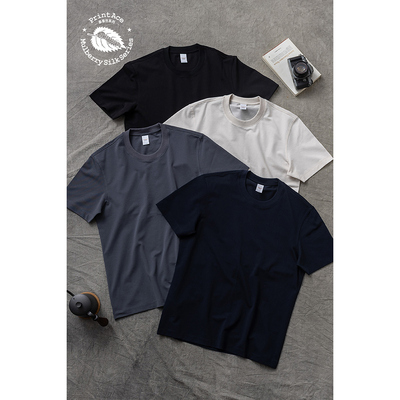 桑蚕丝棉混纺密针珠地网眼圆领T恤6348