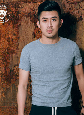 1-24色咔叽复古厚磅全棉美式粗犷风纱线桶织圆领短袖T恤5243