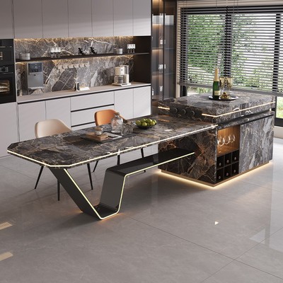 龙抬头岩板岛台餐桌一体开放式厨房家用吧台导台定制高端意式轻奢