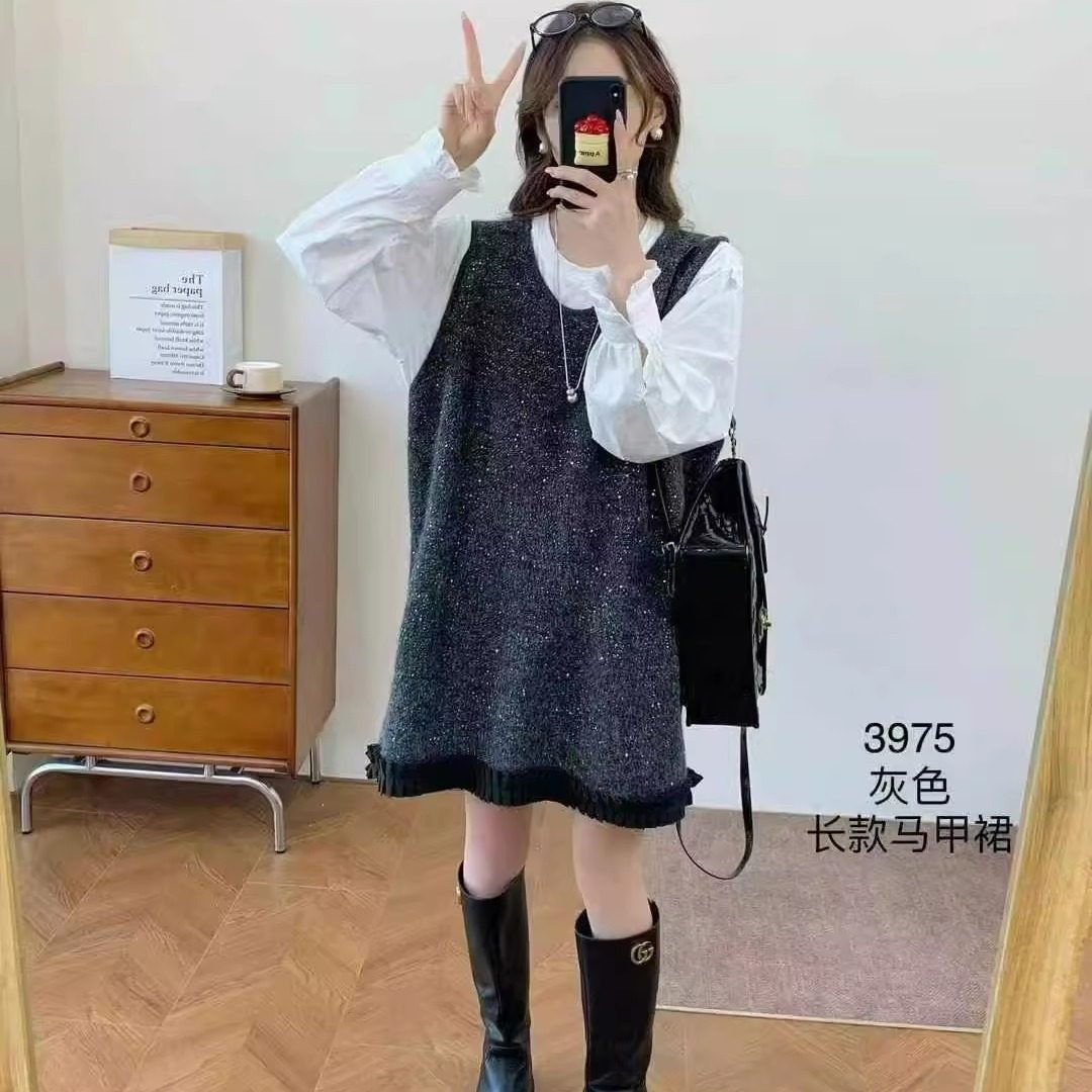 重工璀璨亮片时髦穿搭中长款马甲裙大码女装2025秋冬背心裙女3975