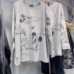 大码卡通印花宽松显瘦灰色上衣薄款女春装设计感长袖t宜语析32226