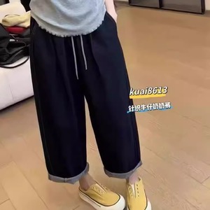 牛仔奶奶裤 秋季新品加肥加大200斤胖妹显瘦弹力九分裤子酷爱8613