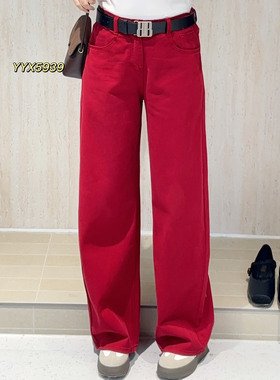 31号上新~宜语析红色阔腿香蕉裤女本命年喜庆洋气弯刀裤女5939