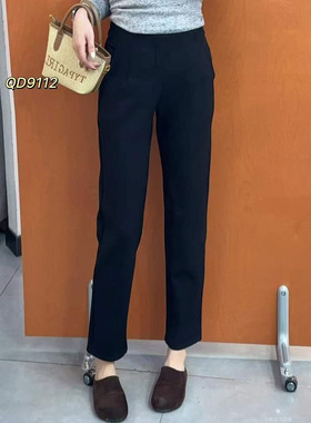 九分植绒小黑裤女！秋冬新款胖MM显瘦通黑色西装裤女起点终点9112
