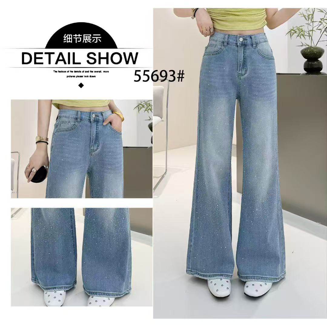 满天星烫钻阔腿大码牛仔裤2026新款宽松爆款直筒裤露迪安琪55693