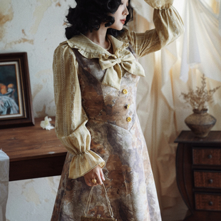 麂皮背心裙套装 致卡萝自制 复古刺绣衬衫 调色板 梵高