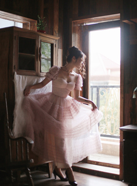 致卡萝自制-国王的梦乡-复古淡紫色网纱多层50年代舞会裙