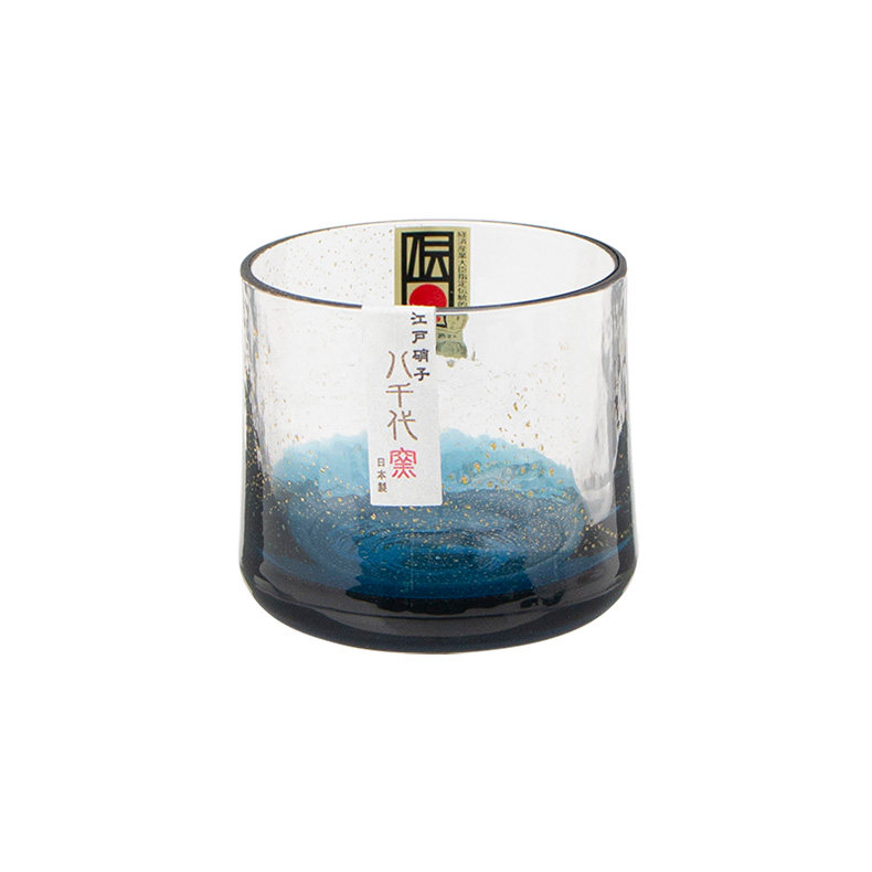 日本进口玻璃杯日式玻璃清酒杯蓝色渐变锤纹工艺酒具家用杯子
