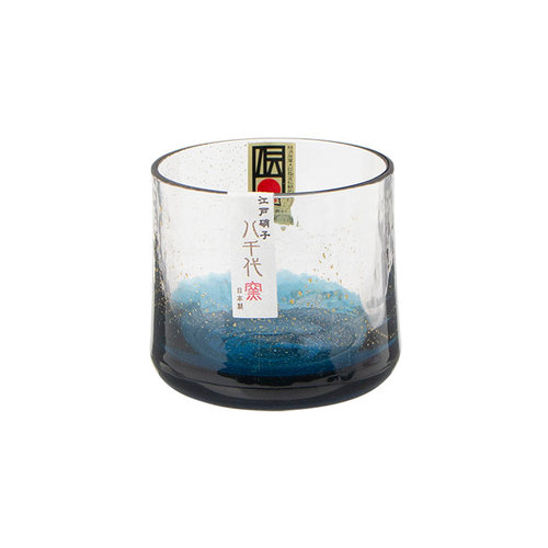 日本进口玻璃杯日式玻璃清酒杯蓝色渐变锤纹工艺酒具家用杯子