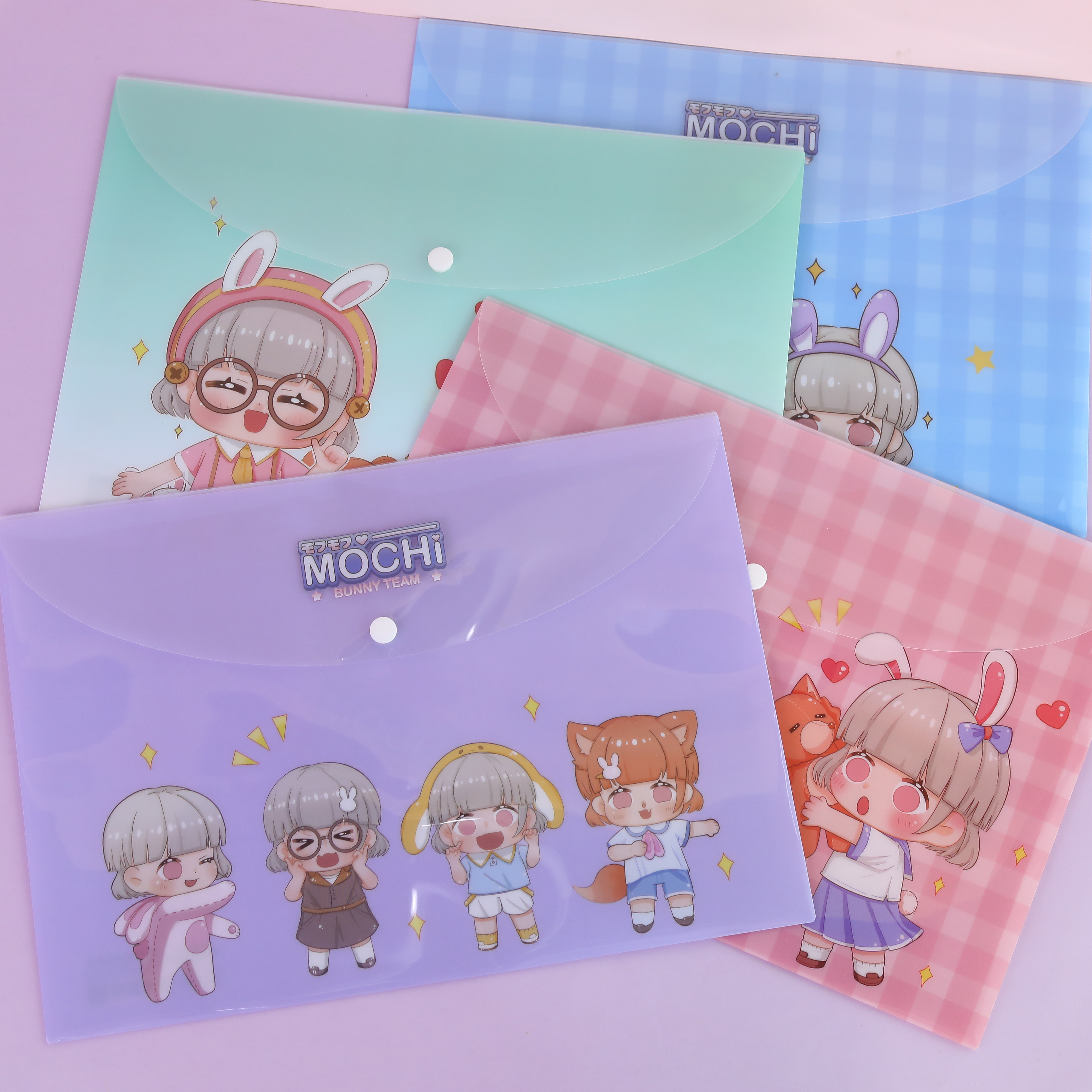 少女心可爱文件夹按扣袋 青壹坊 mochi兔团子系列横式文件袋a4