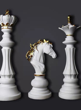 国际象棋树脂摆件电视柜酒柜橱窗学院装饰品国王王后战马棋子摆设