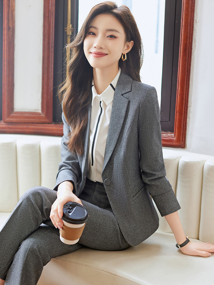 灰色西装套装女2025新款春秋职业装大学生面试正装西服外套工作服
