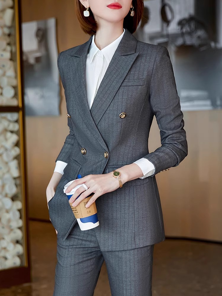 灰色西装套装女职业气质女神范高端时尚正装高级感工作服西服外套