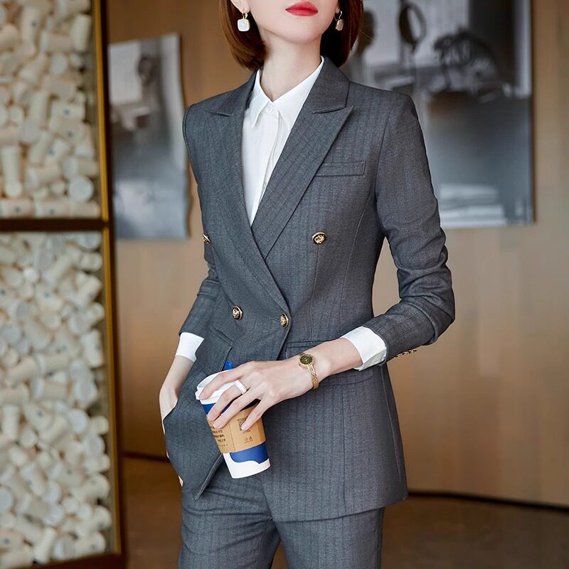 灰色西装套装女职业气质女神范高端时尚正装高级感工作服西服外套