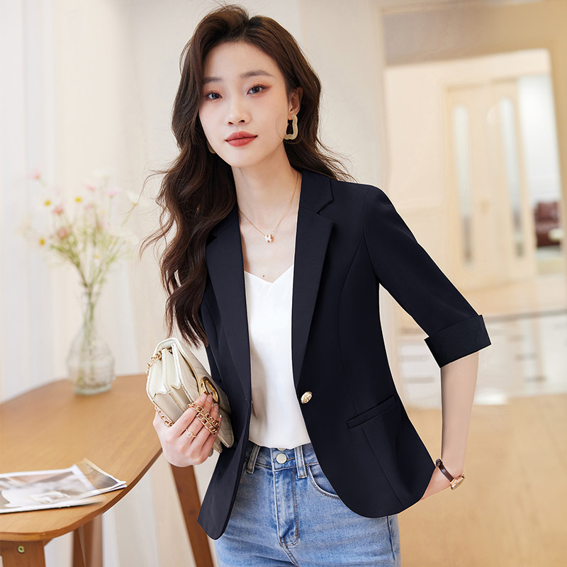 黑色西装外套女夏薄款2026新款高级感小个子短款女士夏季西服套装