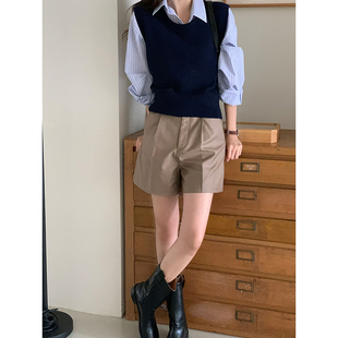 西装短裤女2026春夏新款简约百搭高级感高腰小个子直筒休闲裤子